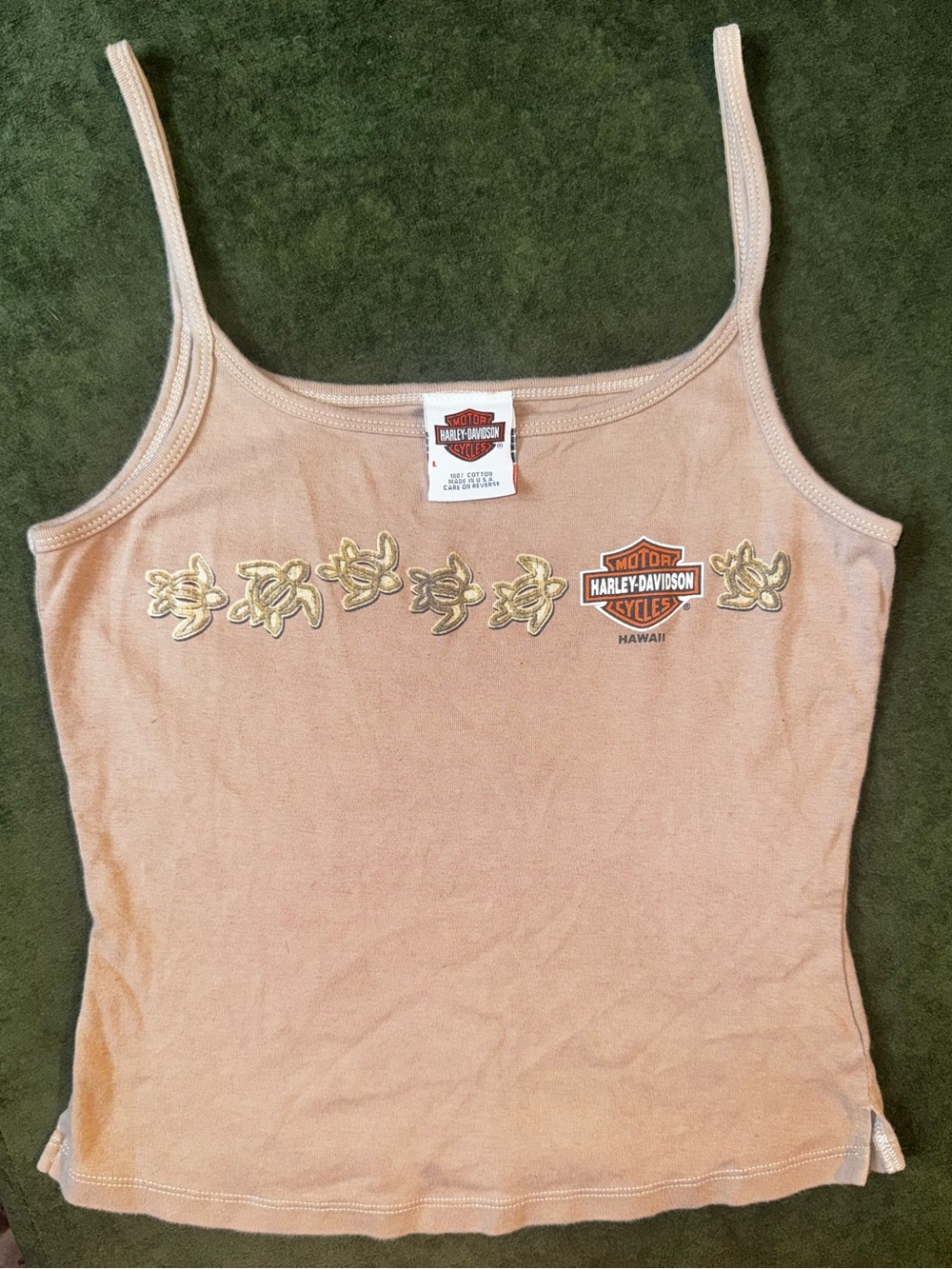 Vintage Y2K Harley-Davidson Hawaii Women's Brown Tank Top with Floral Detail